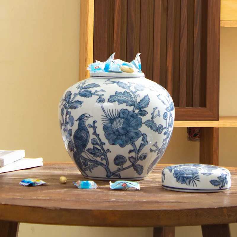 Jingdezhen New Chinese Ceramic Vase Blue-and-White Porcelain Living Room Floral Decor Home GiftT260302