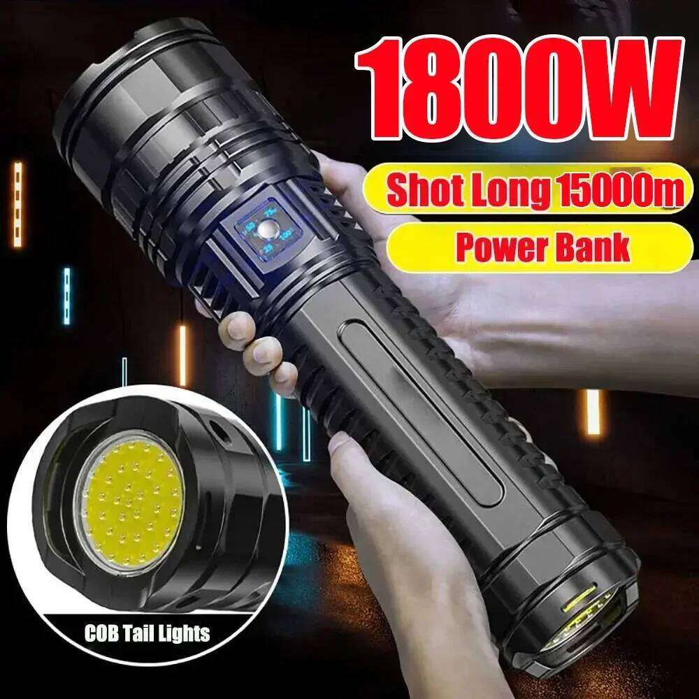 1800W Most Powerful Led Flashlights Tactical 15000mah Built-in Battery Flash Light Emergency Spotlights 15km Holiday Gifts Z260301