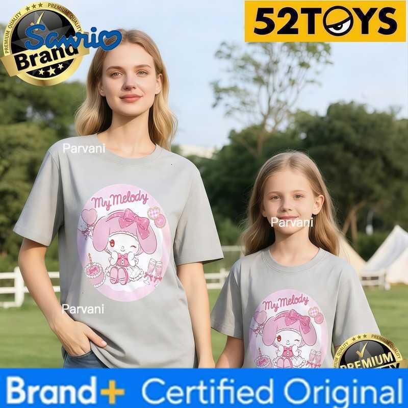 Sanrio 52TOYS My Melody Round Cake Print Family T-shirts 2026 Summer 100 Cotton Casual Loose Parent-Child Y2k Tees Single Piece3Pcs H260302