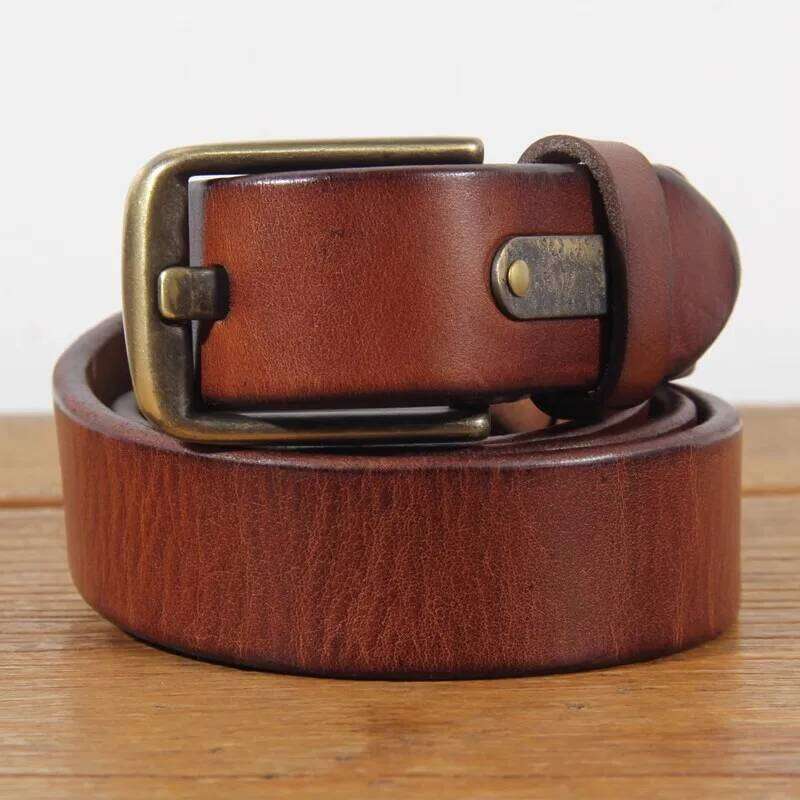 Retro casual extra thick top layer vegetable tanned cowhide pure copper wide pin buckle men's tooling jeans belt S260228