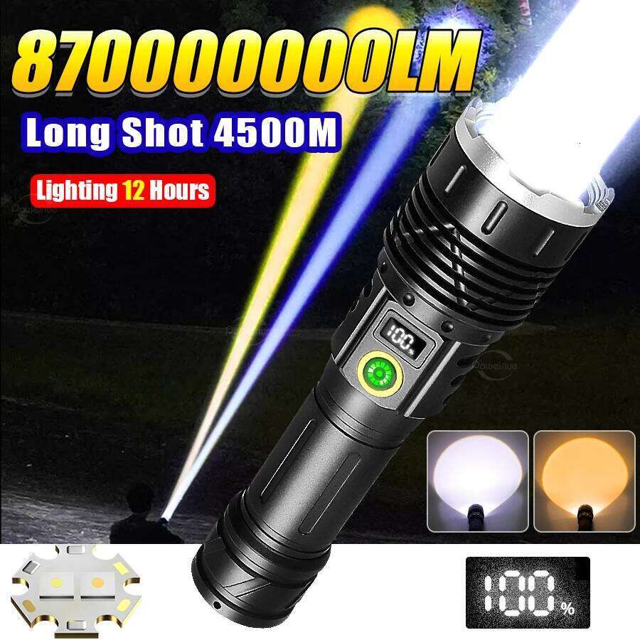 870000000LM Most Powerful LED Flashlights Dual Source Rechargeable Torch Yellow And White Light For Hunting Camping Z260301