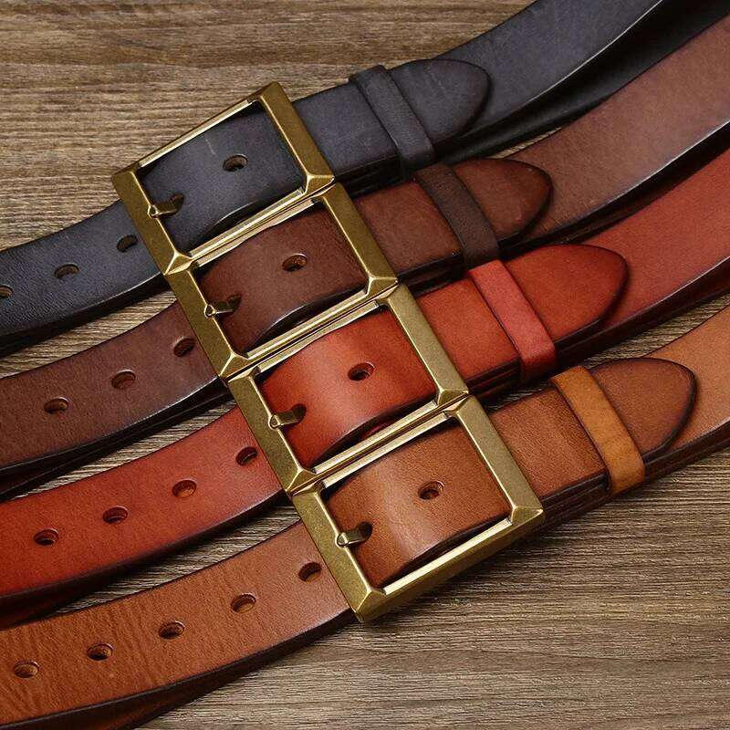 3.8CM Width 5mm Thick Retro Cowboy Male Cowskin Genuine Leather Heavy Copper Buckle Belt For Jeans Men Strap Waist S260228