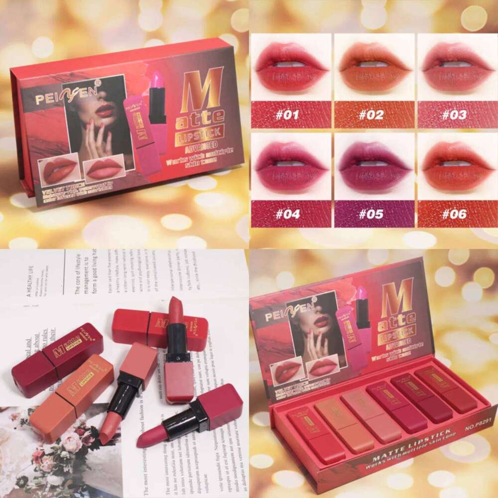 Matte Set 6 Colors, Multi-Finish, Long Lasting Moisturizing and Waterproof Non-Stick Cup Lipstick for Festival Gift H260302