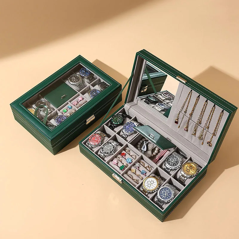 DELESYS Green Dust-proof Watch Jewelry Box With Zipper Watch Gift Box With Lock Jewelry Display Box Gift Box Birthday Present 260228