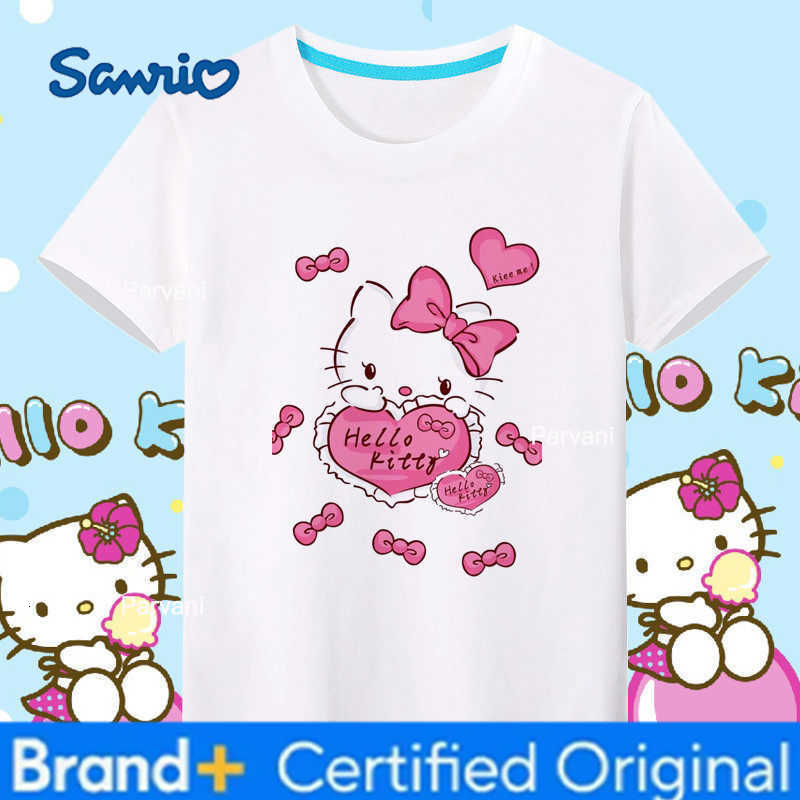 Sanrio HelloKitty Childrens Summer Pure Cotton Short Sleeved Printed T-shirt Parent Child Round Neck Comfortable Base Shirt H260302