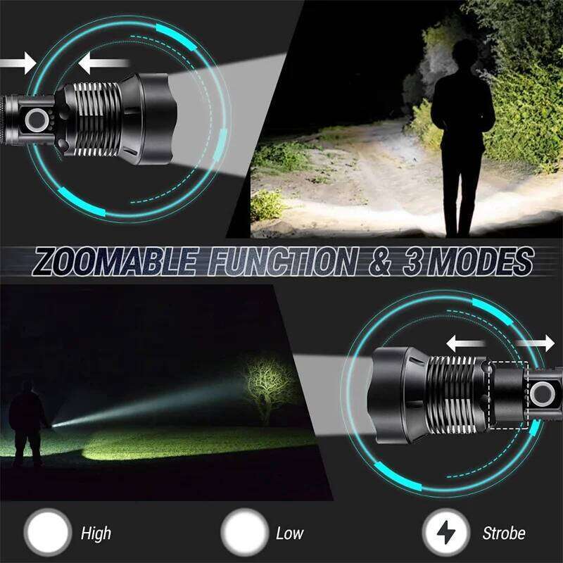 90000 Lumens Led Flashlights USB Rechargeable Brightest Flashlight Waterproof Zoomable LED Tactical Torch Light for Camping Z260301