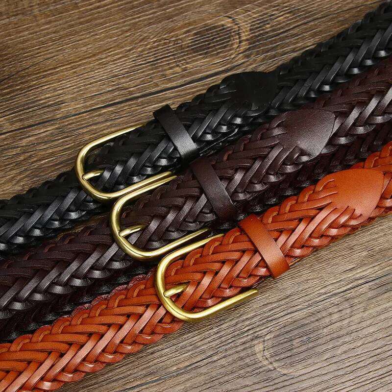 3cm wide belt, men's genuine braided head, leather hand-knitted pin buckle, versatile trouser belt S260228