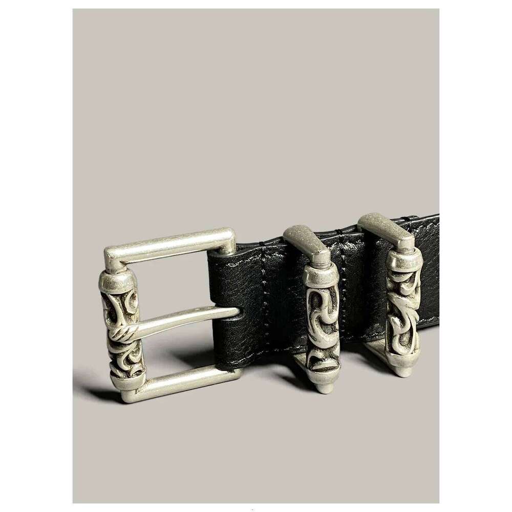 Dark Punk Unisex Vintage Casual Ancient Silver Pin Buckle Vegetable Tanned Leather Cowhide Jeans Belt S260228