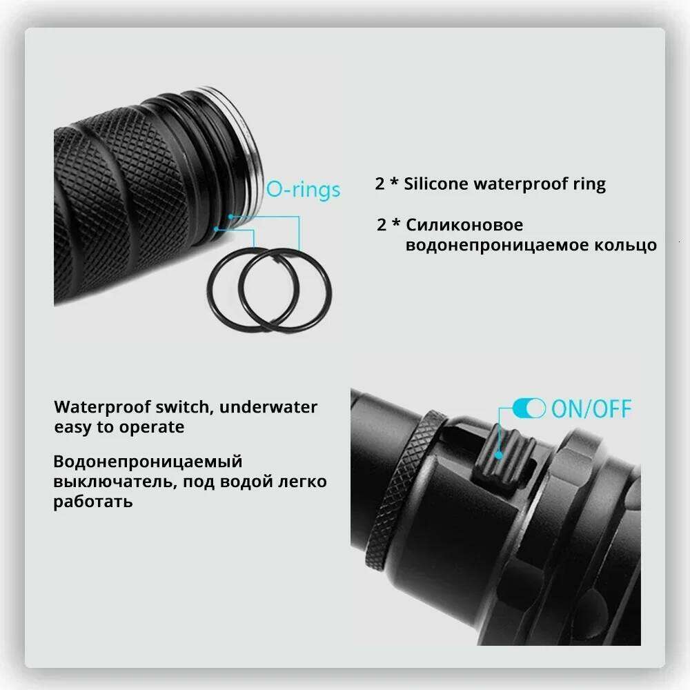 Super bright Diving Flashlight IP68 highest waterproof rating Professional diving light Powered by 18650 battery With hand rope Z260301