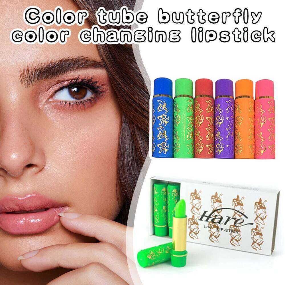 6PCS/Lot Thermochromic Fashion Style Long Lasting Moisturizing Lip Liner Tube Butterfly Color Lipstick Set H260302