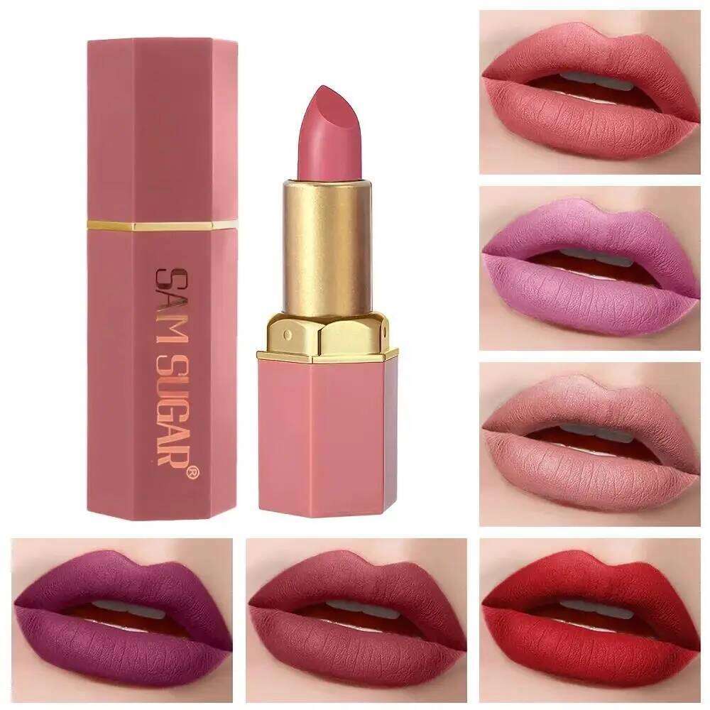 6pcs Matte Shiny Diamond Lipstick Set Long Lasting Non Sticky Moisturizing Velvet Lip Makeup Kit Sexy Red Colors H260302