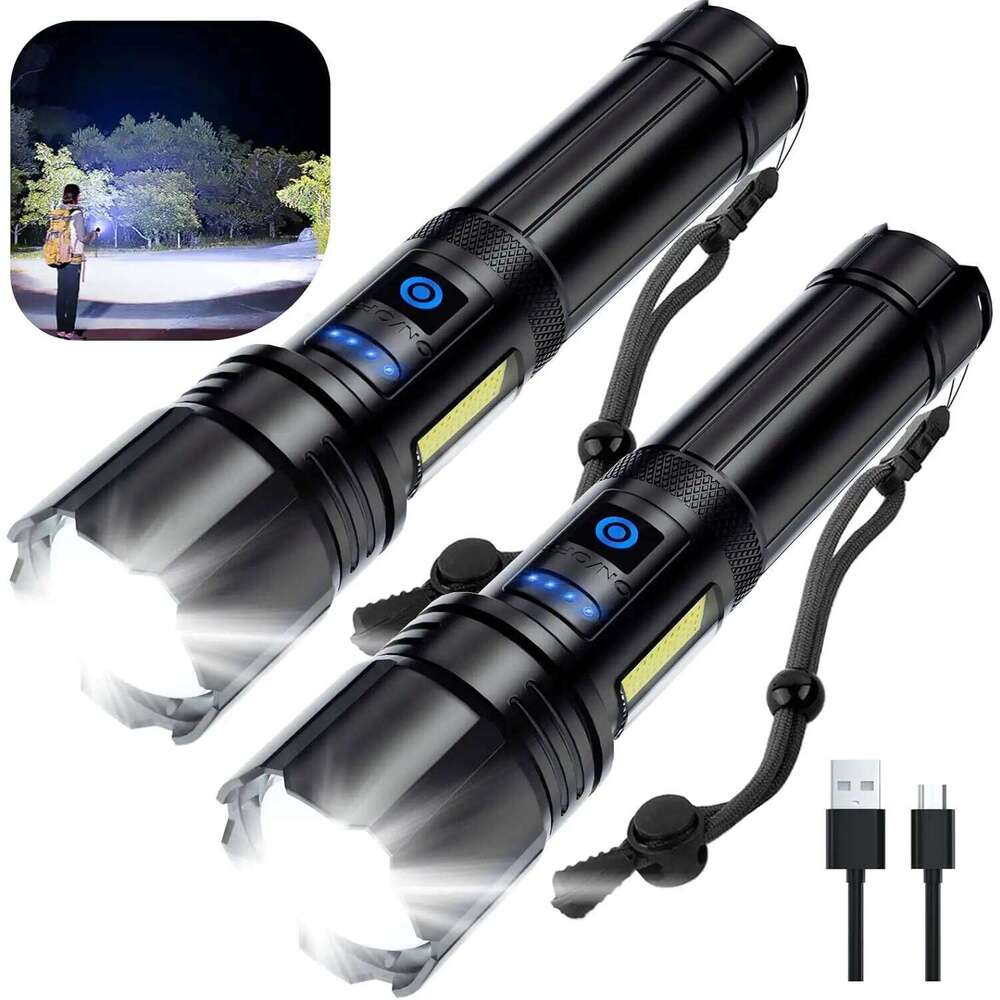 Rechargeable LED Flashlight 99,000 Lumens, 7 Modes, IPX7 Waterproof for Camping & Home 2 Pack Z260301