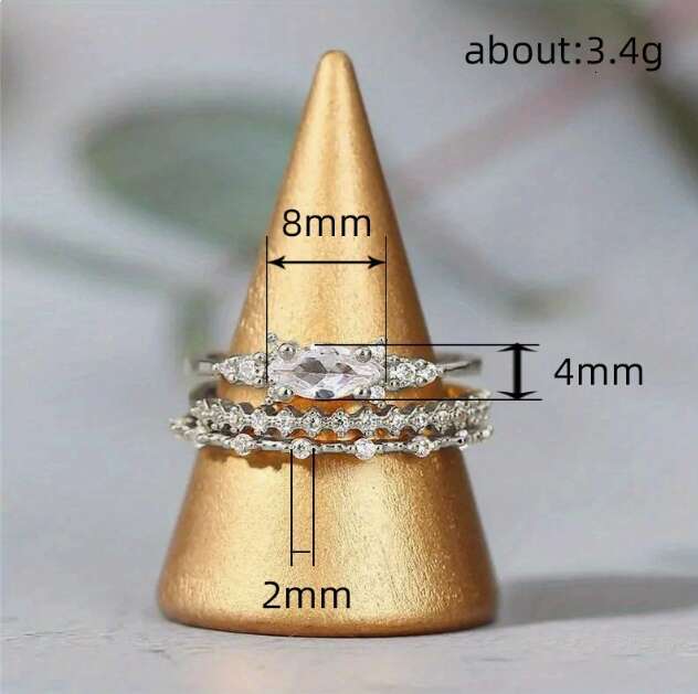 Ring Stackable Horse Eye Stone with Shiny Cubic Zirconia Gold Silver Plated for Wedding Engagement and Special Occasion Jewellery Gift High Quality Te