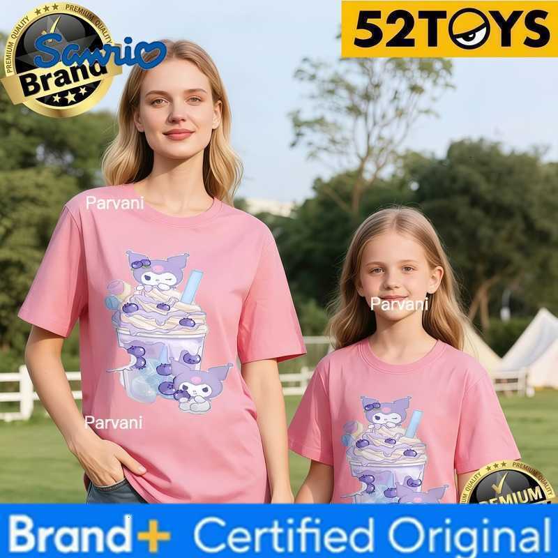 Sanrio 52TOYS Kuromi Dessert Print Family T-shirts 2026 Summer 100 Cotton Casual Loose Parent-Child Y2k Tees Single Piece3Pcs H260302