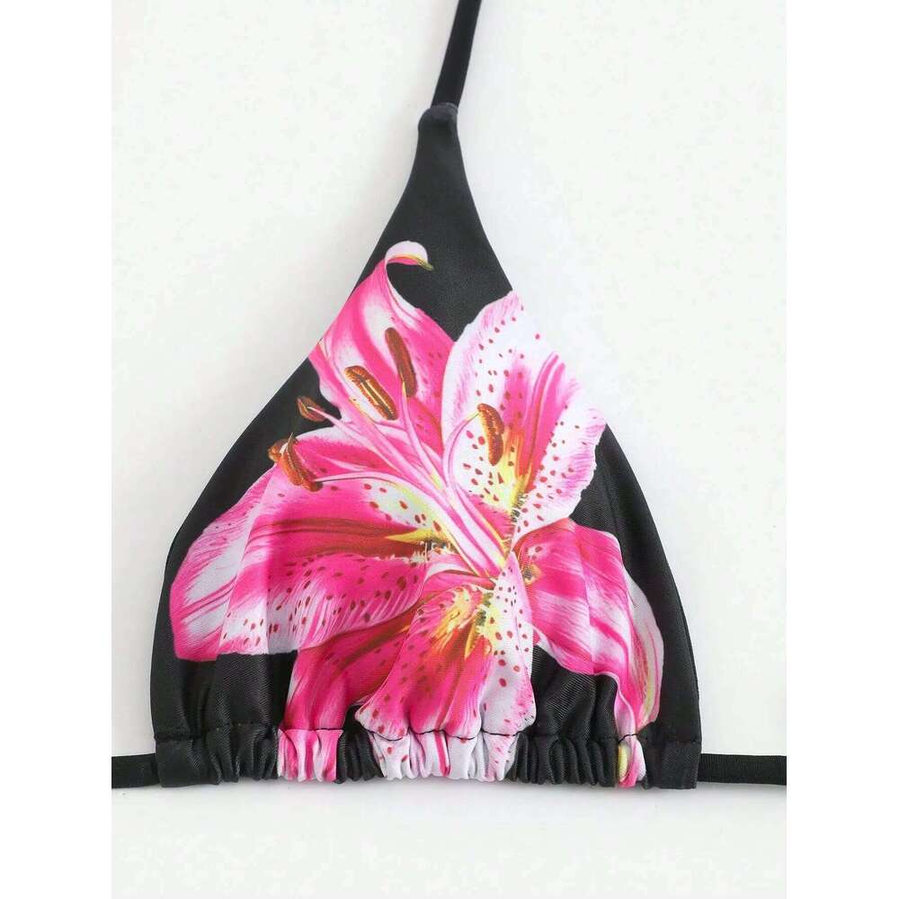 2025 New Flower Print Bikini Set Women's High Waist Long Skirt 3 Piece Swimsuit Sexy Mini Triangle Backless Thong Bathing Suit Z260301
