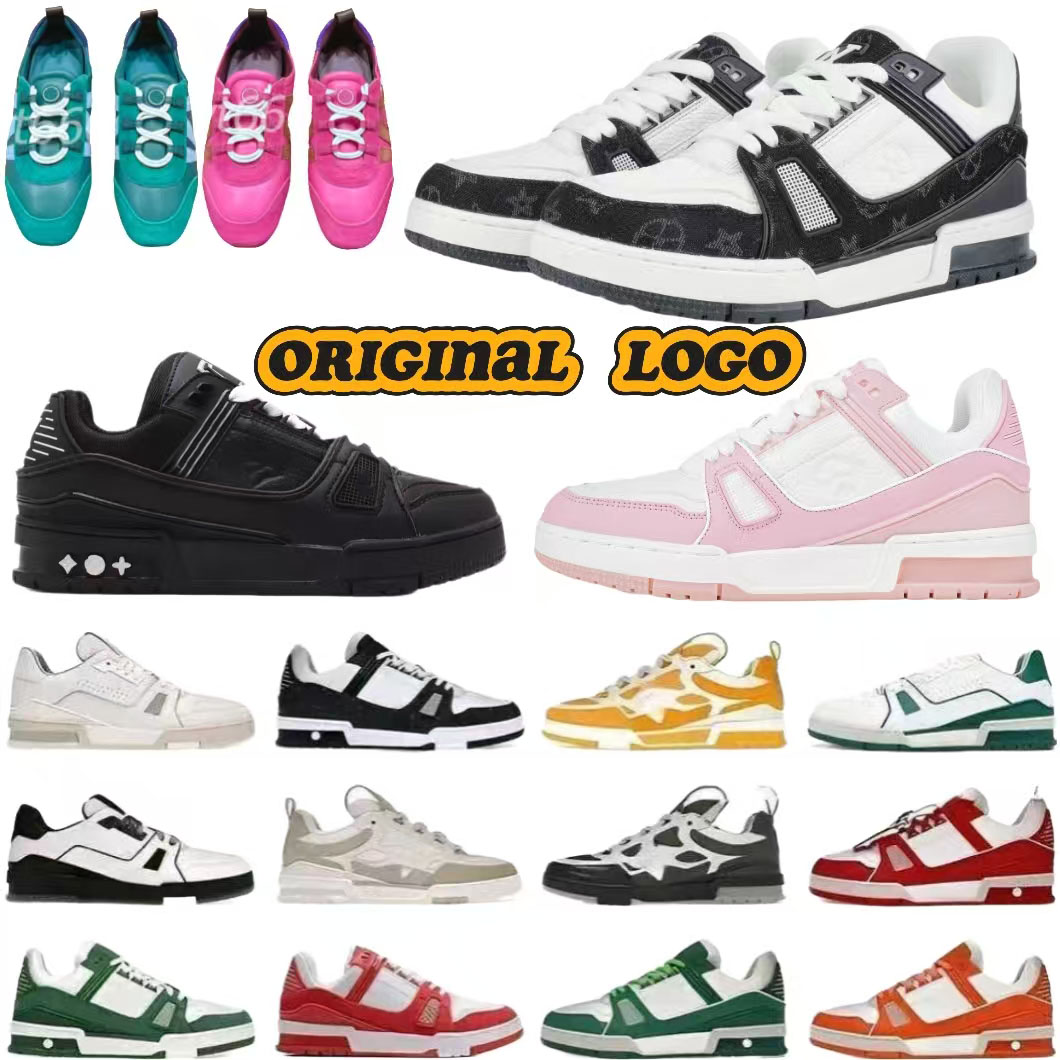 Designer shoes lvs trainers Casual shoes denim canvas leather white green blue yellow letter fashion platform mens and womens low trainers Size 36-45