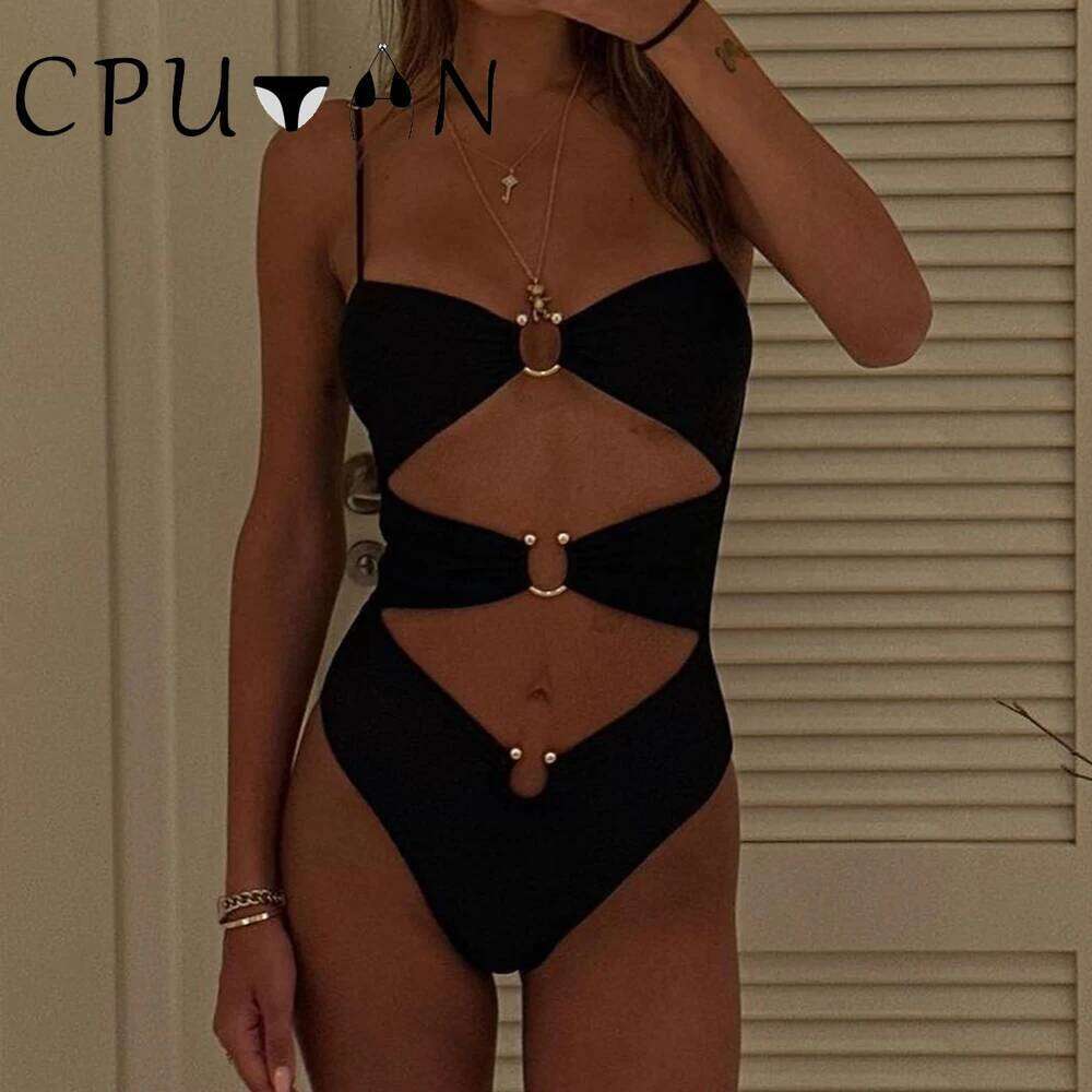 CPUTAN 2024 Sexy Black Bikini Set Hollow Out High Waist Swimsuit Biquini Swimwear Bathing Suit Push Up Ladies Summer Beachwear Z260301