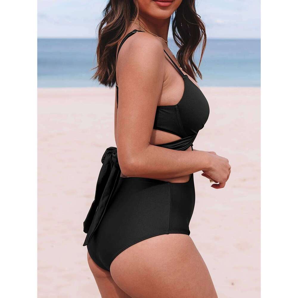 Women's solid-color slim-fit swimsuit, featuring a crisscross deep V cut-out design, fully showcasing elegance and sexiness. Z260301