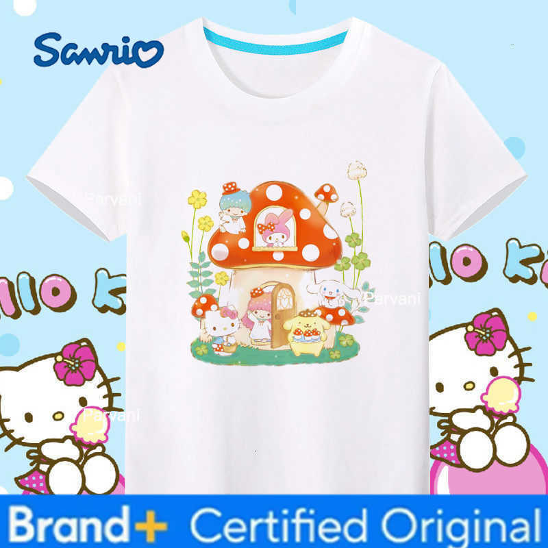 Sanrio HelloKitty Childrens Summer Pure Cotton Short Sleeved Printed T-shirt Parent Child Round Neck Comfortable Base Shirt H260302