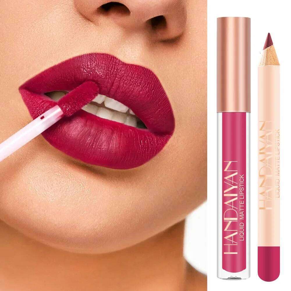 12 Color Matte Liquid Lipstick + Liner Set Nude Velvet Lip Gloss Waterproof Long Lasting Lipgloss Glaze Cosmetics Kit H260302