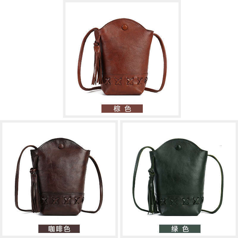 Luxury Shoulder Bags Totes Hobo New Genuine Leather Women S Retro Top Layer Cowhide Woven Phone Mini Crossbody Casual Tassel Bucket Bag SENYY