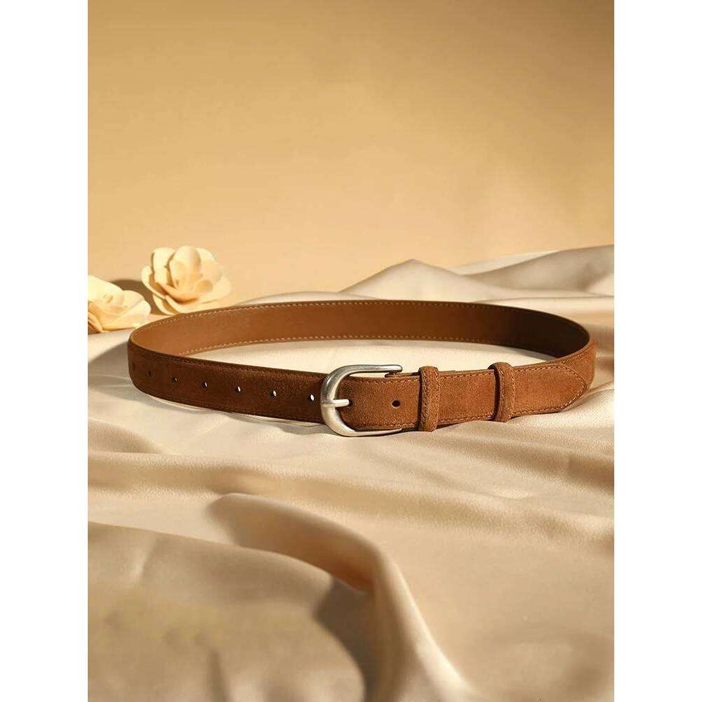 Genuine Leather Belt Suede Cowhide Belts for Women Wide Elegant Dress Jeans Waistband Silver Buckle belt S260228
