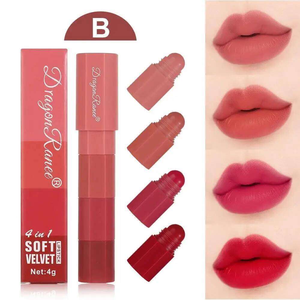 Dragon Ranee Velvet Matte Lipstick 4 Colors Mini Set Waterproof Long Lasting Lip Crayon Pen Makeup Kit Lipliner H260302