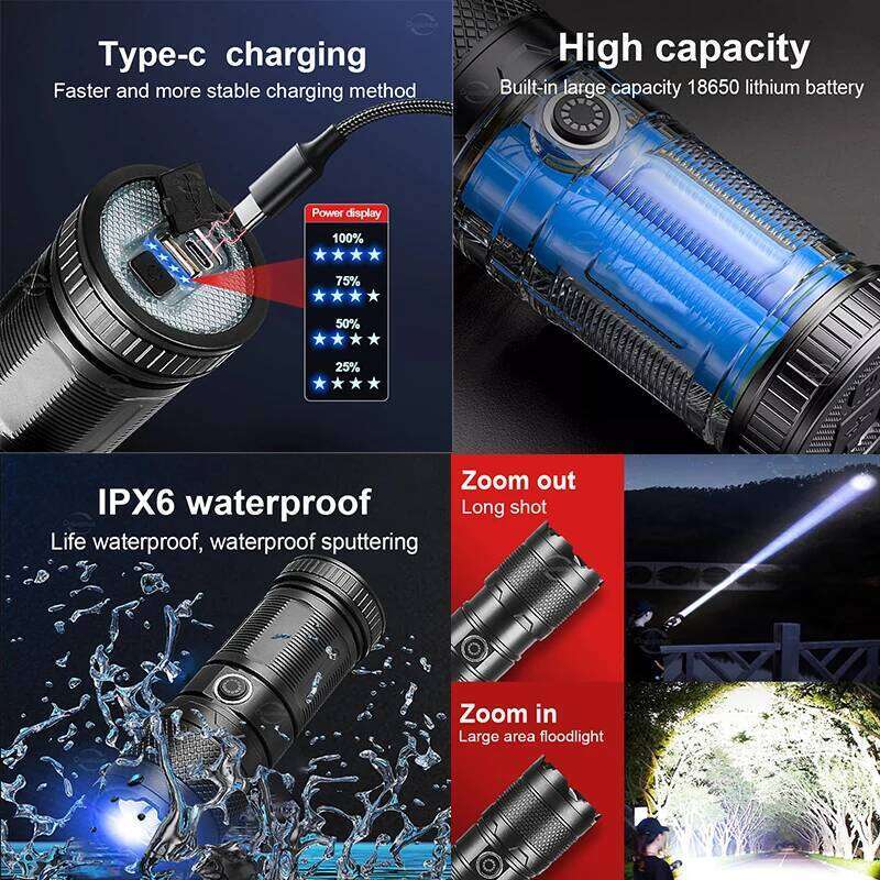 20000000LM Bright LED Flashlight High Power USB Rechageable Portable COB Flashlights Outdoor Camping Emergency Zoom Hand Lamps Z260301