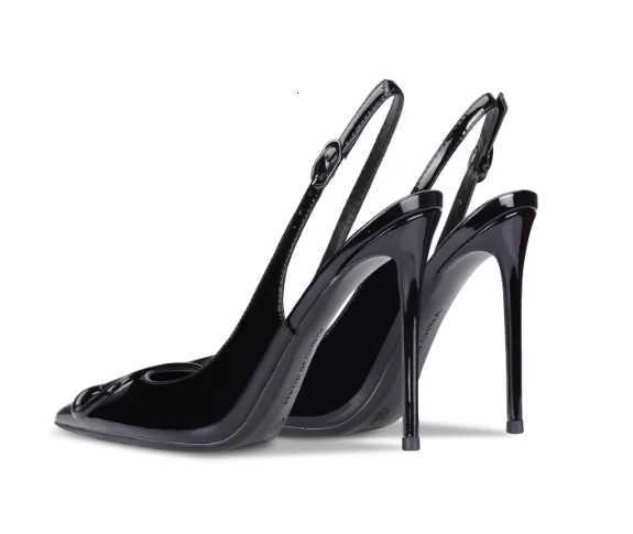 Apricot colored patent leather button sandals for womens fashion new pointed thin heel professional OL commuting high heels K260302