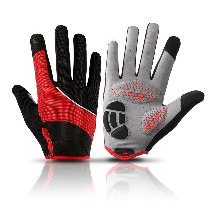 Outdoor mountain bike long finger touch screen gloves, breathable and shock-absorbing, men's and women's sports fitness, spring and summer c