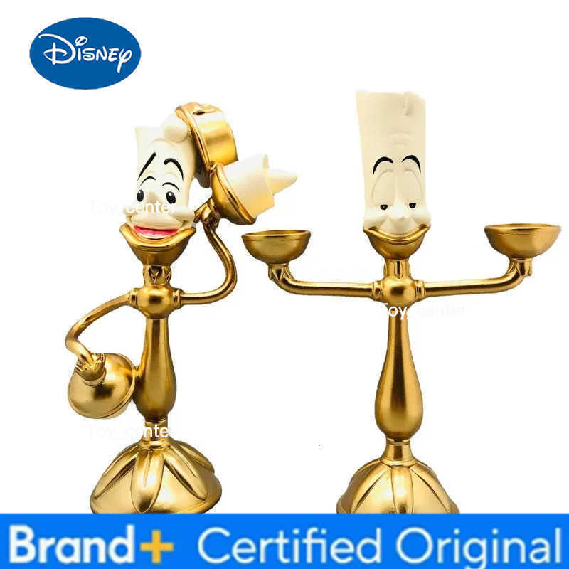 Disney Beauty And The Beast Toys Anime Figure Night Lights Candlesticks Cogsworth Clock Ornaments Collectible Model Gift jewelry box H260302
