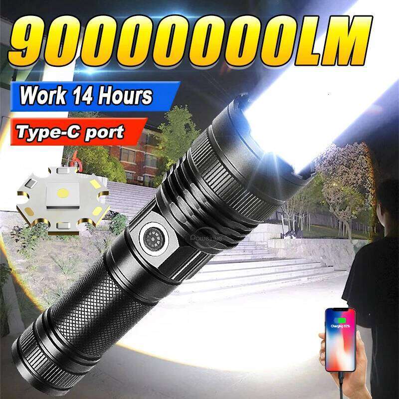 90000000LM High Power LED Type-C USB Rechargeable Tactical Torch 2500M Long Range Ultra Flashlight Camping Lantern Z260301