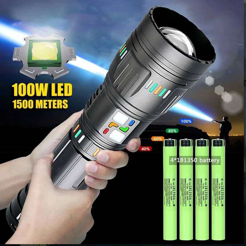 Super Bright Spotlight Long Range Flashlight Tactical Zoomable Emergency Torch USB C Charging 72H Endurance with Power Indicator Z260301
