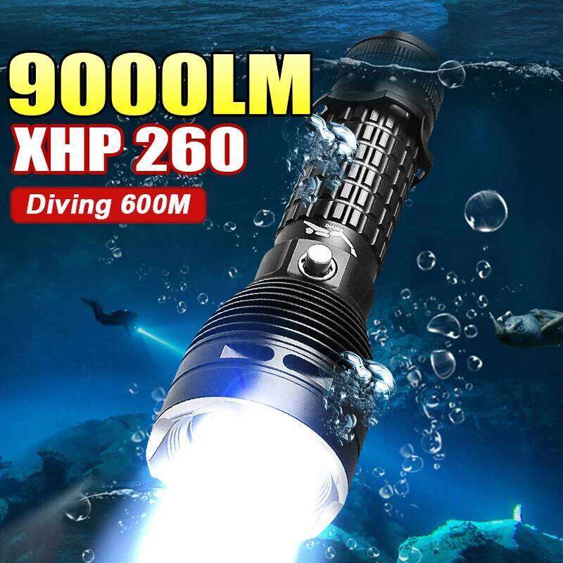 Powerful XHP260 LED Flashlight Waterproof Professional Torch 10000LM Super Bright Underwater Lighting Diving Light Z260301