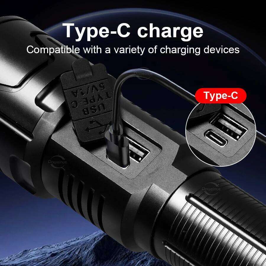 High Power LED Flashlight USB Rechargeable Strong Light Tactical Torch Zoom Emergency Outdoor Camping Hiking Lantern Z260301