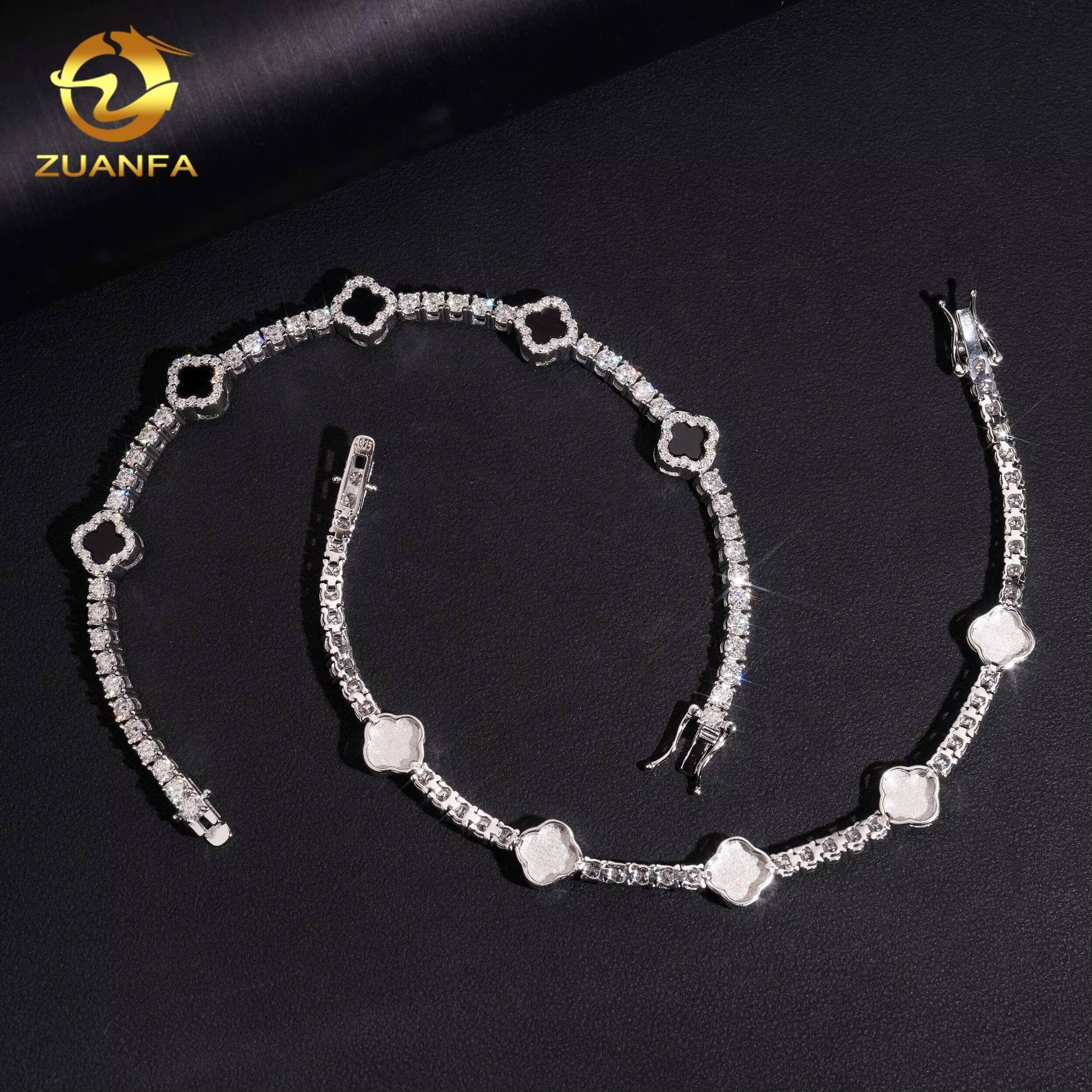 Fast Shipping Hip Hop Gift Iced Out Clover 3mm 925 Sterling Silver VVS Moissanite Tennis Bracelet