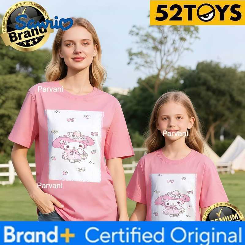 Sanrio 52TOYS My Melody Bow Print Family T-shirts 2026 Summer 100 Cotton Casual Loose Parent-Child Y2k Tees Single Piece3Pcs H260302