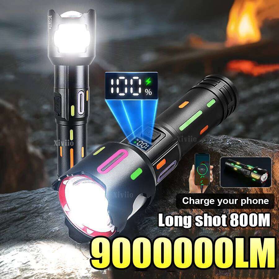 9000000LM Most Powerful LED Flashlight White Laser Tactical Flash Light Rechargeable Torch Long Range Camping Hunting Lantern Z260301