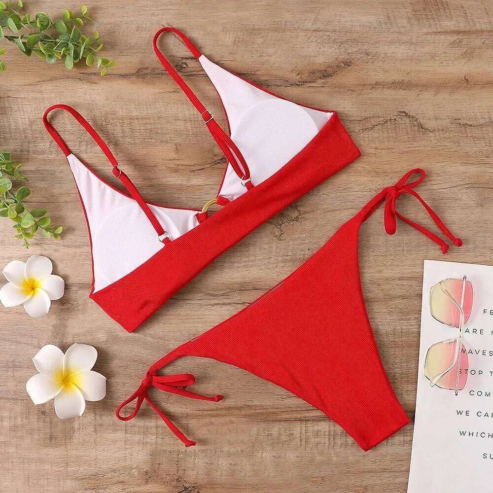 2024 new European and American striped split for women, sexy cross-border bikini swimsuit Z260301