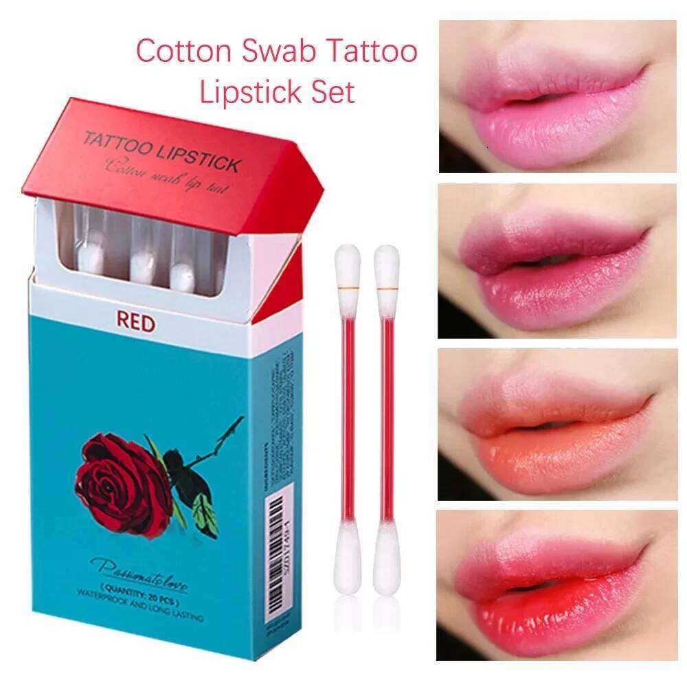 20pcs Cigarette Cotton Swab Tattoo Lipstick Non-Stick Long-Lasting Waterproof and Kiss-proof Durable Lip Stain Set H260302