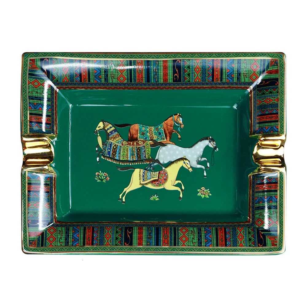 Large Ceramic Cigar Ashtray Retro Horse Pattern Luxury Desktop Decor Gift for MenT260302