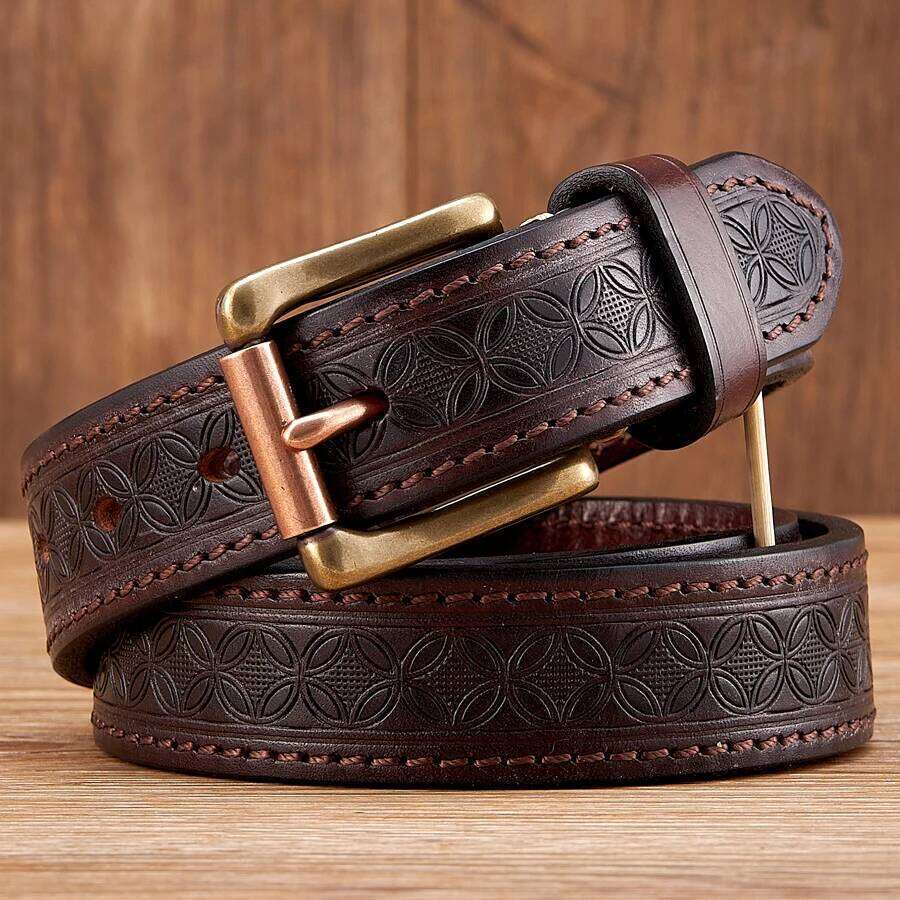 3.3cm Thick Wild Cowskin Men Belt High Quality Genuine Leather Brass Buckle Retro Strap Male Jeans Luxury Designer Belts for Man S260228