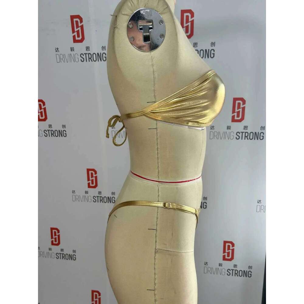 Sexy Bandeau Bikini 2025 Women Gold Black Metal Ring Linked Hollow Out Push Up Micro Swimsuit Shiny Bathing Suit Thong Swimwear Z260301