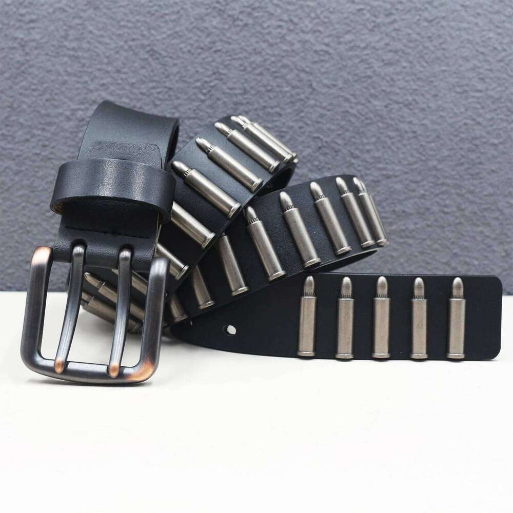 Heavy duty Whole row Simulation bullet Metal Rivet Men&Women's Genuine Leather Belt Punk Rock With Double pin buckle S260228