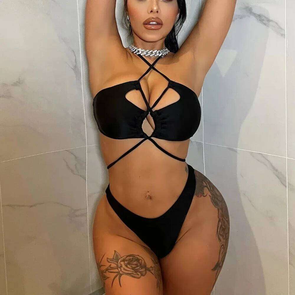 2025 Sexy Swimwear Swimsuit Women Black Hollow Cross Straps Bikinis Set Bathing Suit Beach Bikini Female Banadores Mujer Z260301