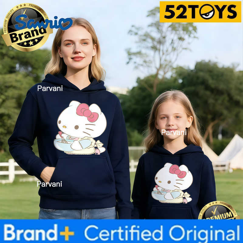 Sanrio 2026 Autumn-Winter Trending Hello Kitty Baking Print 100 Cotton Parent-Child Hoodies High Quality Loose Casual Fashion Y2K H260302