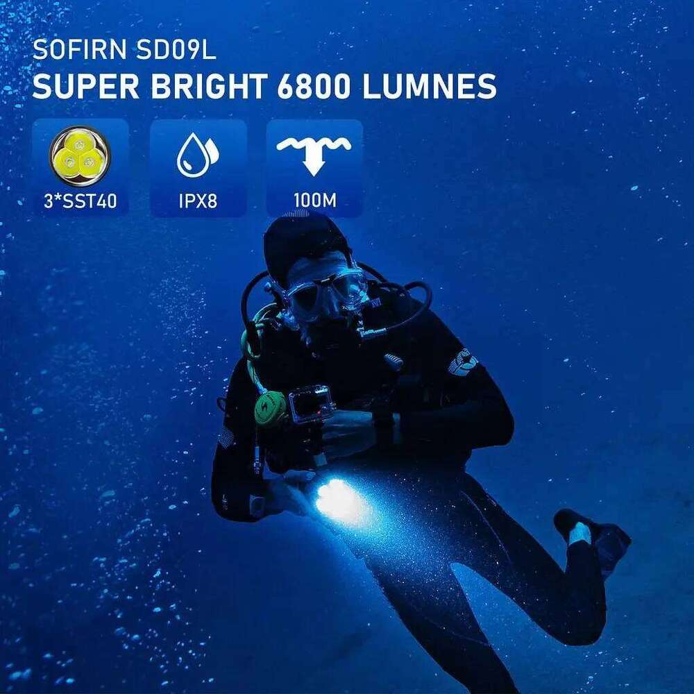 New Sofirn Diving Light SD09L SST40 LED Flashlight 6800lm 21700 USB Rechargeable Underwater Waterproof Torch Z260301