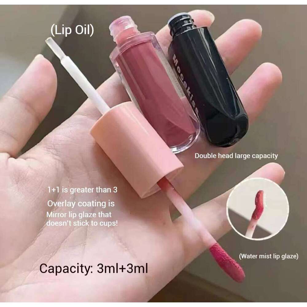 Mooekiss Double-headed Lipgloss MirrorMoisturizing Long-lasting Brush head Non-stick Cup Film-forming Lip Glaze Lipstick 3.2g H260302