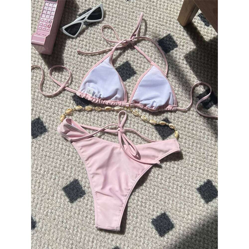 5 Colors Sexy Halter Shell Brazilian Female Swimsuit Women Swimwear Two-pieces Bikini set Bather Bathing Suit Swim K5469 Z260301