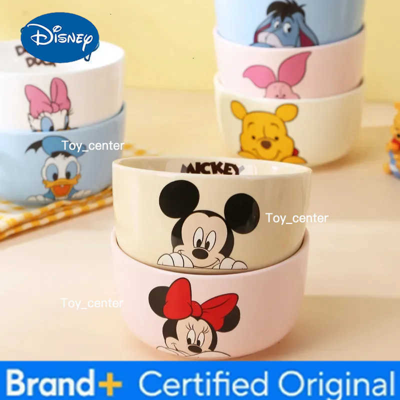 Disney Mickey Mouse Ceramic Bowl Child Dishes Cute Minnie Donald Winnie Tableware Piglet Tiger Kawaii Bowl Cartoon Kitchen Tools H260302